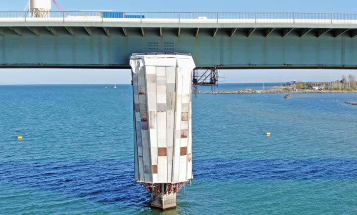 Arbeiten am Brückenpfeiler der Fehmarnsundbrücke Arbeiten am Brückenpfeiler der Fehmarnsundbrücke